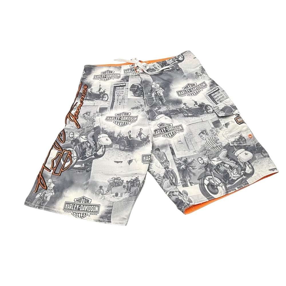 Harley-Davidson Jamaica Board Shorts Men's 34 Vintage Collage Print Swim Trunks
